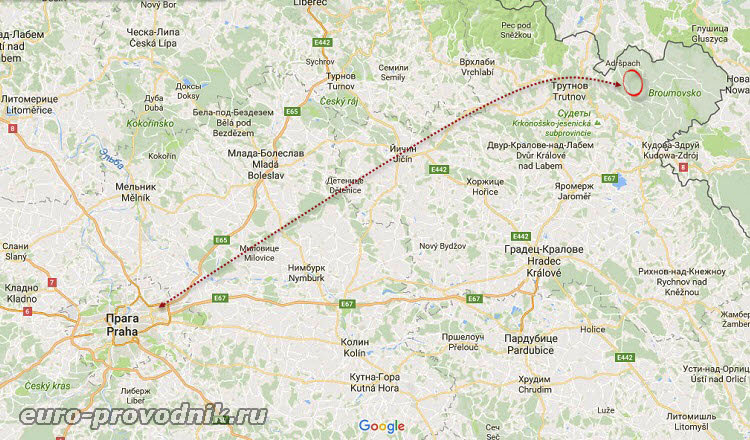 Адршпах на карте Чехии