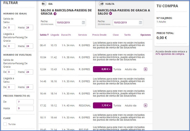 Расписание поездов из Салоу в Барселону